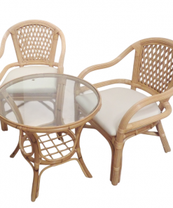 Conjunto extra en Rattan natural con mesa de 70 cm c/Cristal
