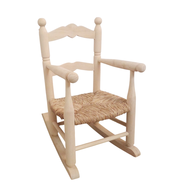 Balancín de niño con asiento de enea en madera natural