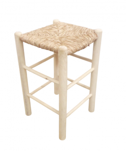 Taburete cuadrado bajo de enea en madera natural