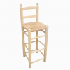 Taburete alto con respaldo de enea en madera natural