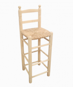 Taburete alto con respaldo de enea en madera natural