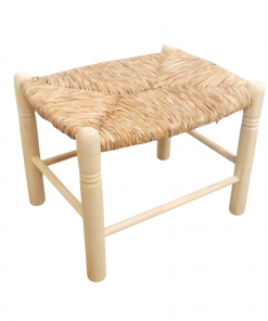 Taburete bajo grande asiento enea en madera natural
