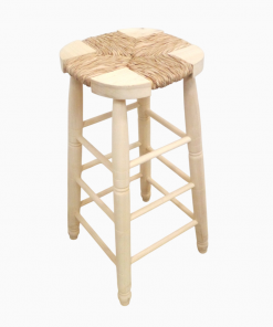 Taburete con asiento de nea en color natural madera alto bar