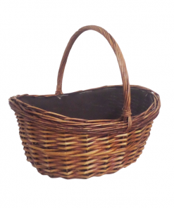 cesta de mimbre forrada color con asa 