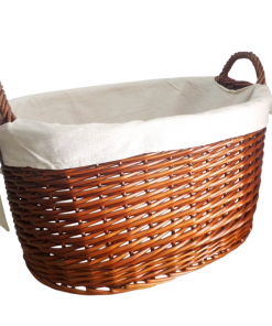 Cesta de mimbre ovalada con asas forrada color